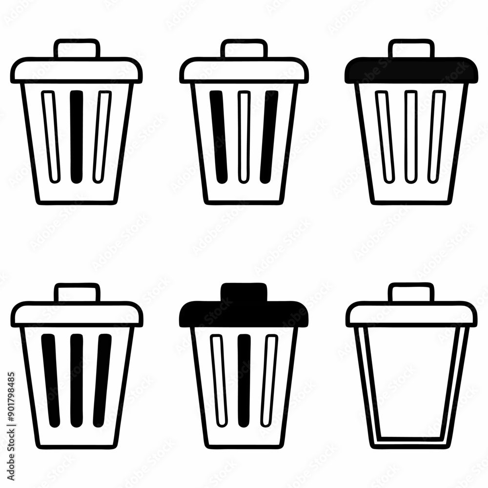 Set of 8 Bin Icon Silhouettes Set of 8 Bin Icon Silhouettes