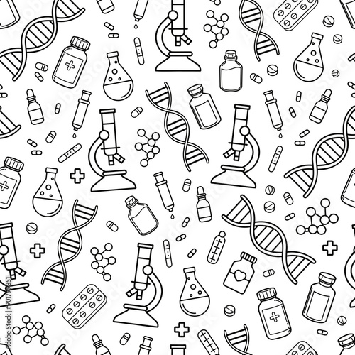 Seamless linear pattern on medical and pharmacological themes