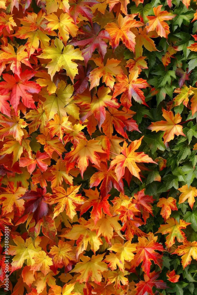 Close-up of fallen autumn leaves in red, orange, yellow colors. Close-up of fallen autumn leaves in red, orange, yellow colors.