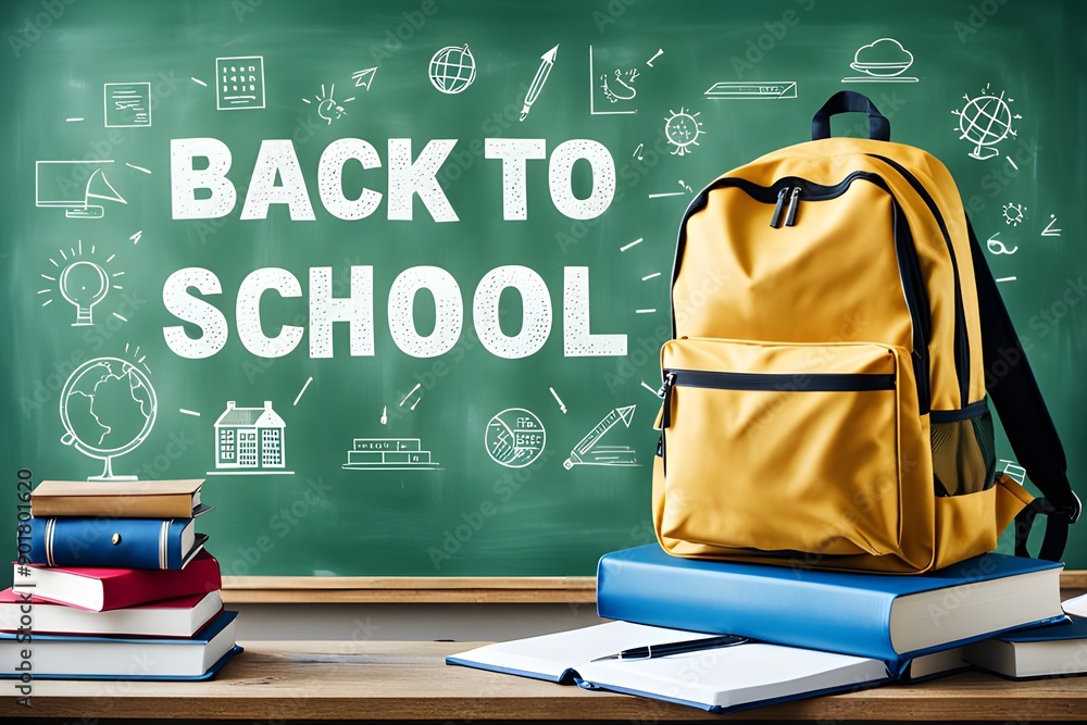 Back to school vector template design. Welcome back to school text with educational supplies like backpack, water color, notebook and calculator in blue background. Vector illustration. Back to school vector template design. Welcome back to school text with educational supplies like backpack, water color, notebook and calculator in blue background. Vector illustration.