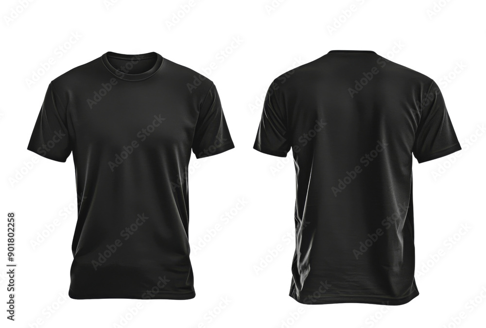 Set of Black front and back view t-shirt isolated on transparent background Set of Black front and back view t-shirt isolated on transparent background
