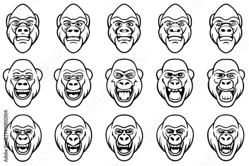 Gorilla head line art illustration