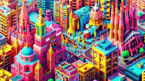 Wallpaper Mural Colorful 3D cityscape with geometric buildings. Torontodigital.ca