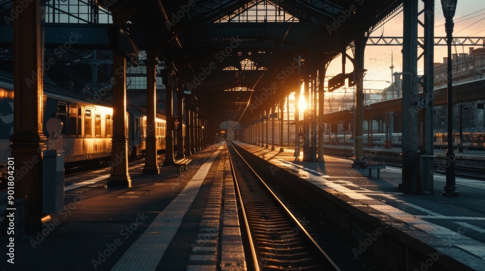 Wide shot of a train station platform. Wide shot of a train station platform.