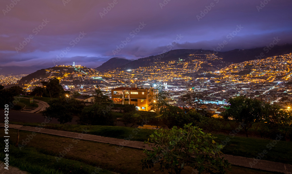 Fototapeta premium Image of Quito, with its beautiful streets, rooftops and colonial style. Quito was the first city to be named 