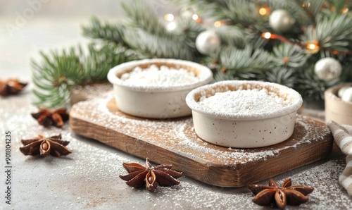 Powdered Sugar and Star Anise on Wooden Cutting Board