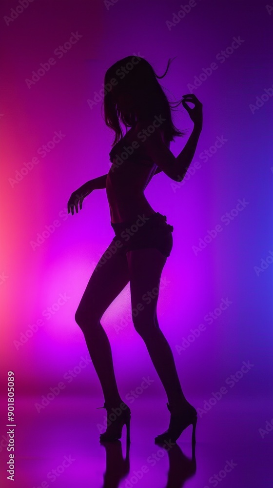A woman is dancing in a club with purple and blue lights A woman is dancing in a club with purple and blue lights