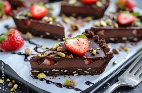 Chocolate Tart With Strawberries and Pistachios
