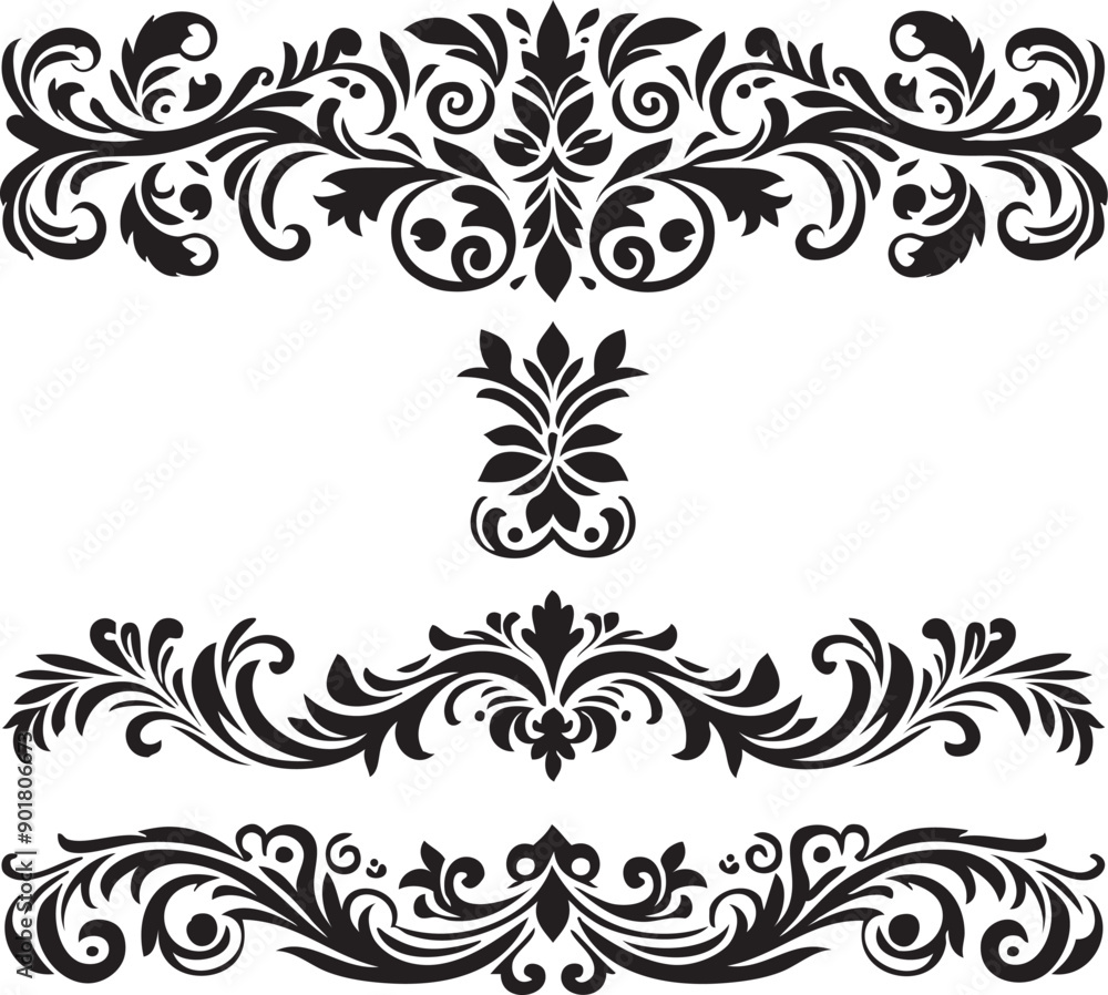 Ornament silhouette vector art illustration. floral vine, border, Black Elements Vector design. Ornament silhouette vector art illustration. floral vine, border, Black Elements Vector design.