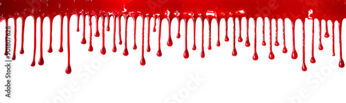 Obraz na płótnie Thick red blood drips isolated on transparent panoramic background, line of dripping blood, horror, crime, or Halloween web banner, png file w salonie