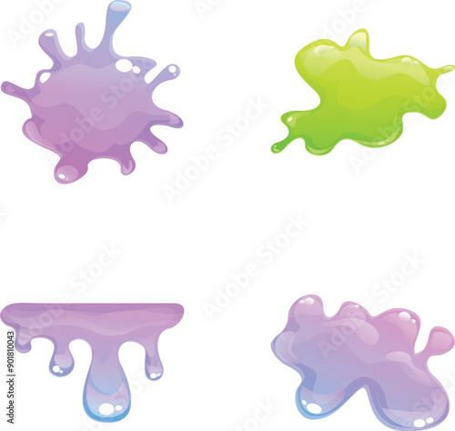 Colorful slime icons set cartoon vector. Various dripping slime stain. Jelly stain