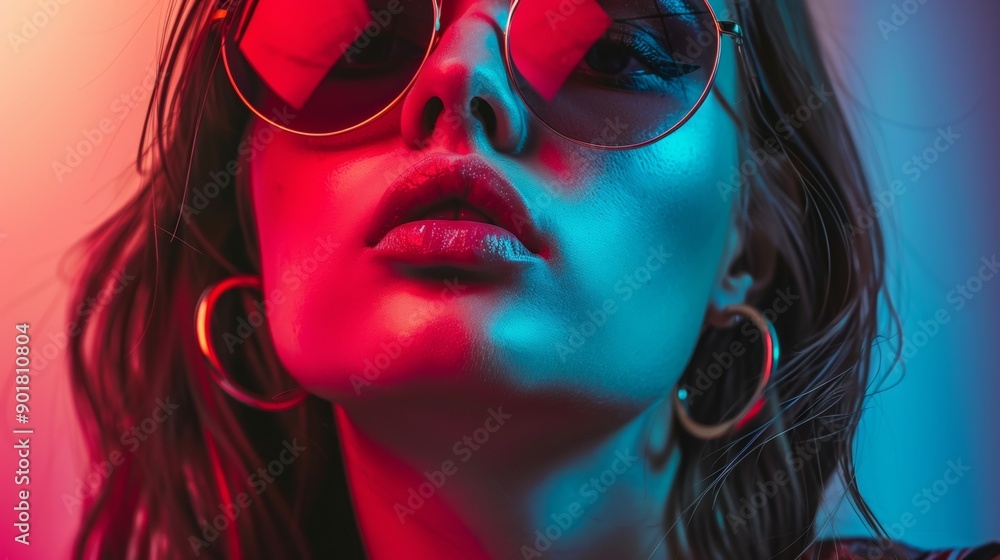 Fashionable woman in neon lights Fashionable woman in neon lights