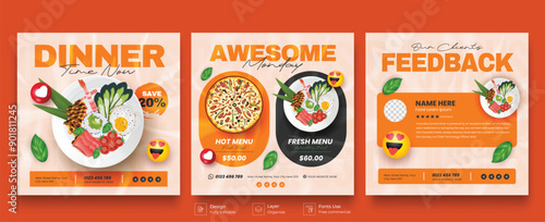 Food menu and restaurant social media post banner vector illustration template