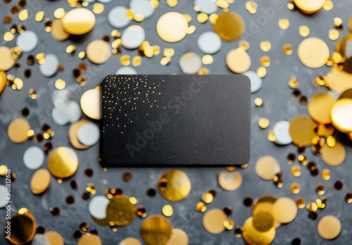Black Card With Gold Glitter on Gray Background
