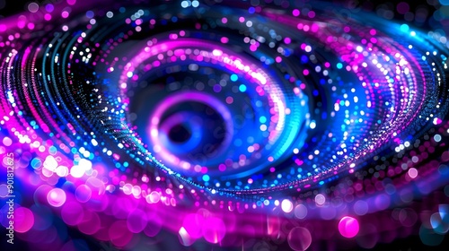 Luminous abstract circular tunnel. Futuristic technological style with the effect of a sense of depth, movement and energy. Illustration for banner, poster, cover, brochure or presentation.