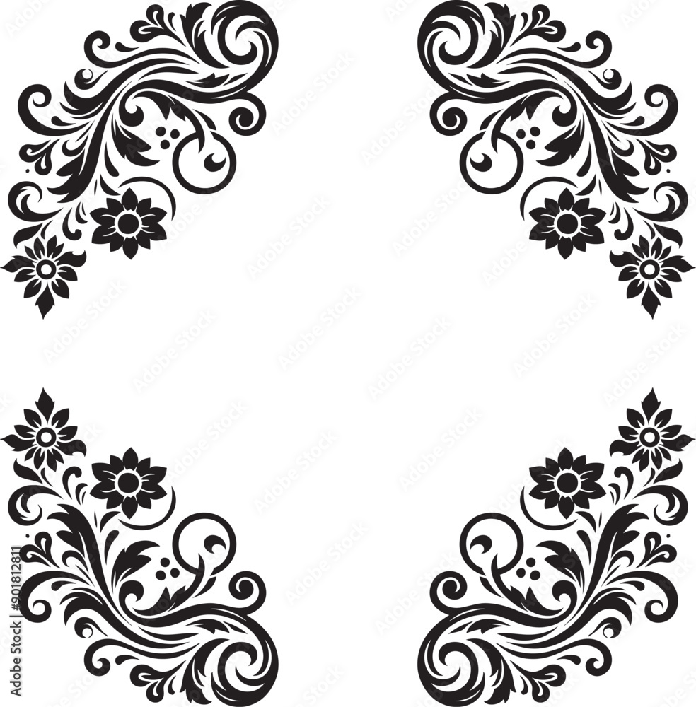 Ornament silhouette vector art illustration. floral vine, border, Corner Black Elements Vector design. Ornament silhouette vector art illustration. floral vine, border, Corner Black Elements Vector design.