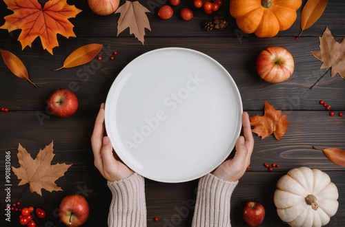 Fall Table Setting With Pumpkins and Apples
