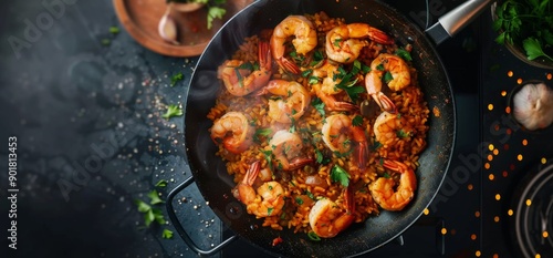 Shrimp and Rice Dish in a Pan