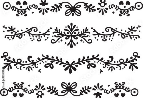 Ornament silhouette vector art illustration. floral vine, border, Corner Black Elements Vector design.