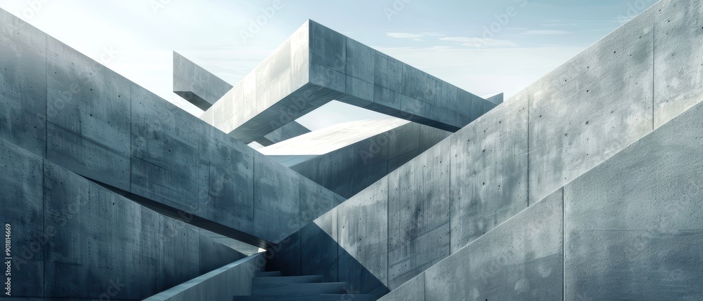Geometric concrete structure with intersecting lines and angular forms, creating a modern and abstract architectural design. Geometric concrete structure with intersecting lines and angular forms, creating a modern and abstract architectural design.