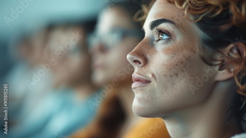 A group of individuals are seen observing a medical procedure or discussion closely, focused on an important task. The environment suggests a serious, clinical setting.