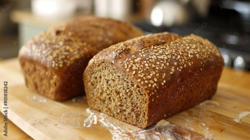 Homemade whole grain bread loaf or sliced delicious and healthy Perfect for any meal or snack Homemade whole grain bread loaf or sliced delicious and healthy Perfect for any meal or snack
