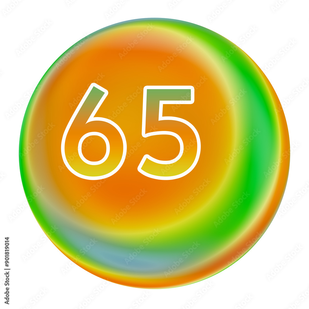 Colorful gradient sphere with number 65 Colorful gradient sphere with number 65