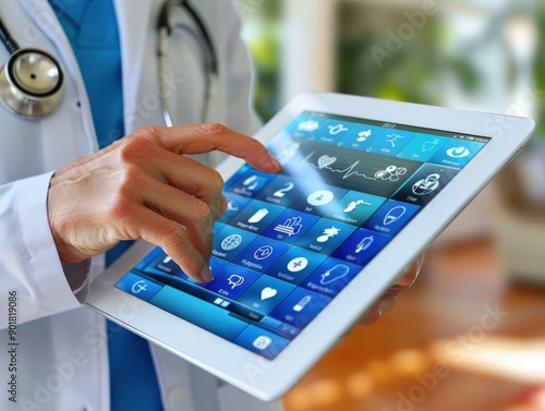 Doctor reviewing a patient's medical records on a tablet device