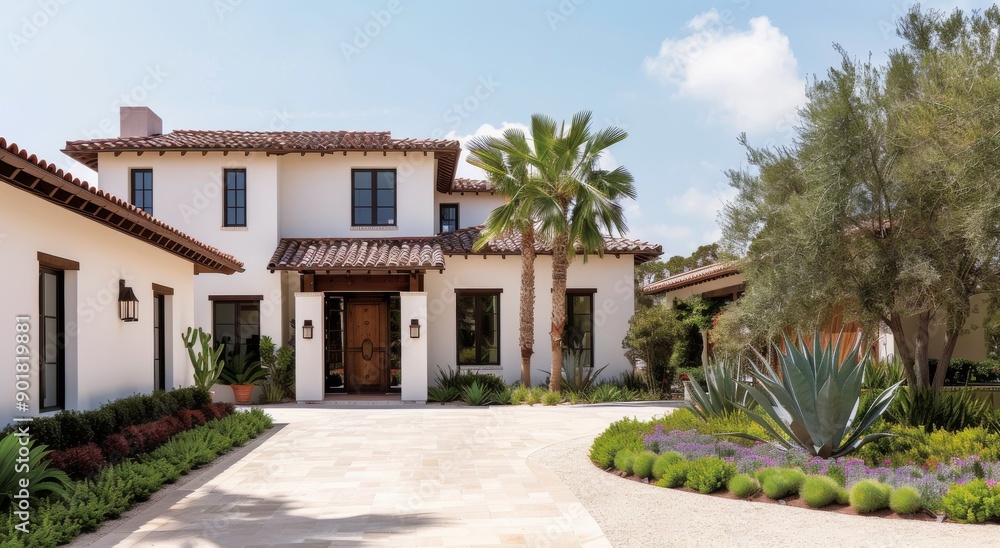 Mediterranean Home With Driveway and Landscaping Mediterranean Home With Driveway and Landscaping