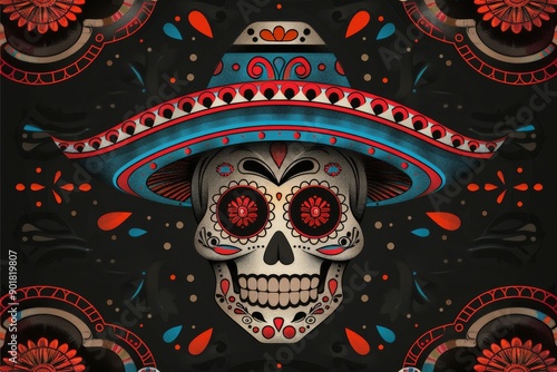 Decorated Skull With Sombrero