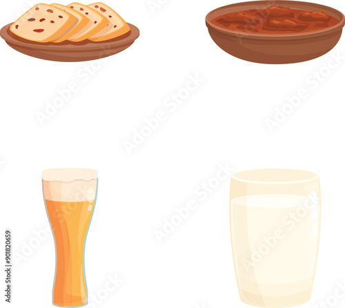 Austrian dish icons set cartoon vector. Various austrian cuisine dish. Traditional food
