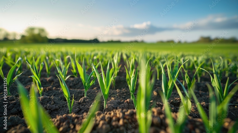 Close up Photography of Young Green Wheat Plants Growing in Agricultural Field Blurred Background Close up Photography of Young Green Wheat Plants Growing in Agricultural Field Blurred Background