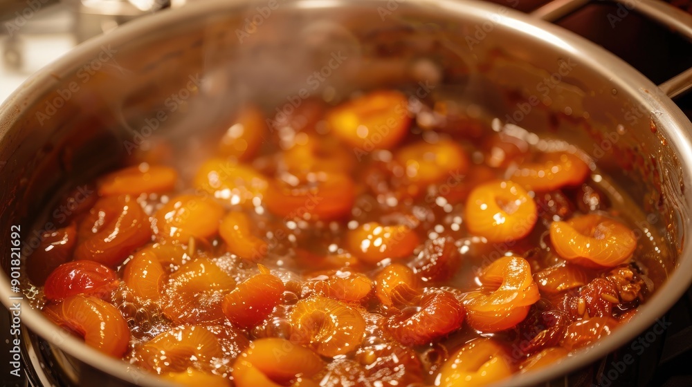 Homemade Dark Sun Dried Apricot Compote in Pot Komposto Homemade Dark Sun Dried Apricot Compote in Pot Komposto