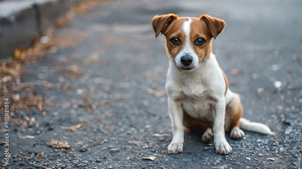 Cute little dog on street looking scared and worried with alert frightened eyes displaying uncertainty anxiety distress and nervous tension Space Animal cruelty Cute little dog on street looking scared and worried with alert frightened eyes displaying uncertainty anxiety distress and nervous tension Space Animal cruelty