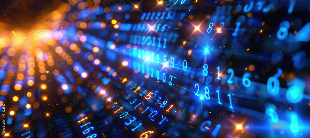 Obraz premium Blue Numbers and Code in Dark
