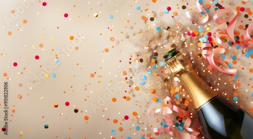Champagne Bottle With Confetti and Ornaments