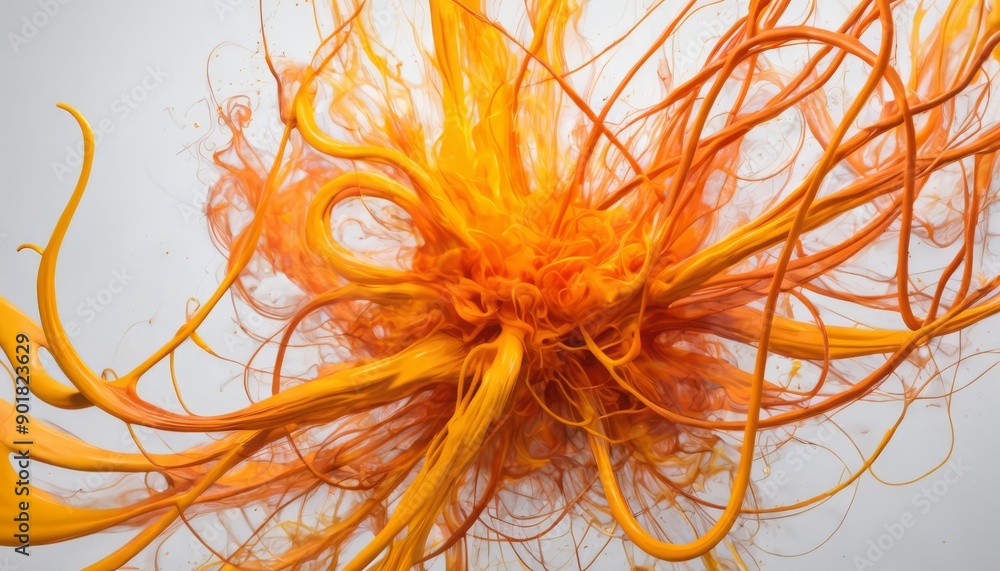 Vibrant orange and yellow abstract art piece resembling a flower or explosion Vibrant orange and yellow abstract art piece resembling a flower or explosion