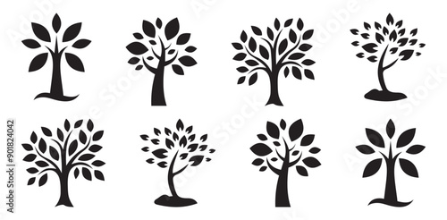 tree with leaves, tree, leaf, vector, nature, illustration, silhouette, branch, plant, design, art, season, spring, forest, symbol, icon, autumn, summer, root, decoration
