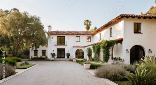 White Spanish Style Home With Lush Landscaping