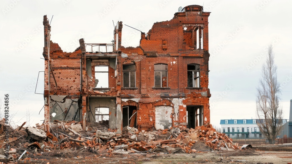 Historic Red Brick Building Ravaged by War and Time Historic Red Brick Building Ravaged by War and Time