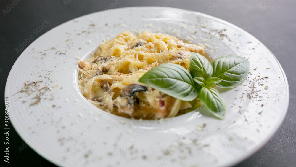 Carbonara with mushrooms, pasta with cream sauce Carbonara with mushrooms, pasta with cream sauce