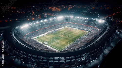 Night Football Stadium Aerial View