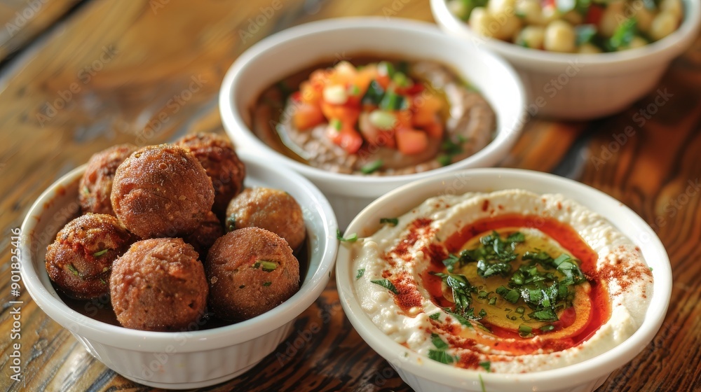 Traditional Arabic Breakfast Food Hummus Falafel and Ful Medames Traditional Arabic Breakfast Food Hummus Falafel and Ful Medames