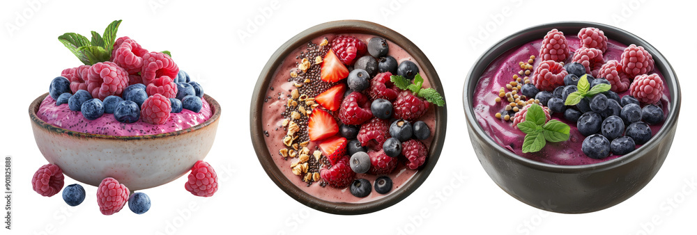 Delicious Berry Smoothie Bowls with Fresh Fruits and Granola Top Delicious Berry Smoothie Bowls with Fresh Fruits and Granola Top