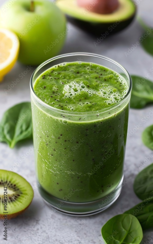 Sano frullato verde di spinaci, avocado e kiwi con succo di limone Sano frullato verde di spinaci, avocado e kiwi con succo di limone