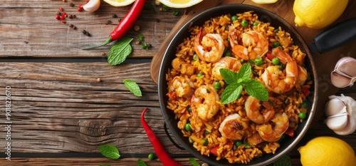 Seafood Paella Dish With Shrimp