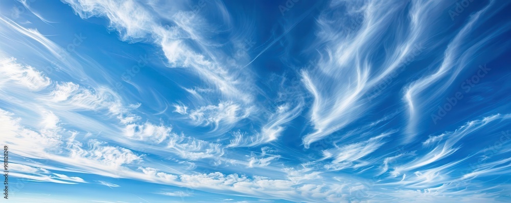 Obraz premium Wispy clouds forming delicate patterns in a vivid blue sky, delicate clouds, elegance