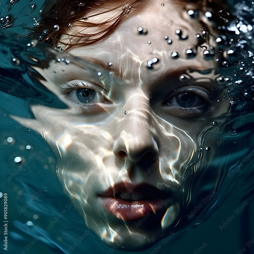 FACES IMMERSED IN WATER IN THE POOL 2 FACES IMMERSED IN WATER IN THE POOL 2