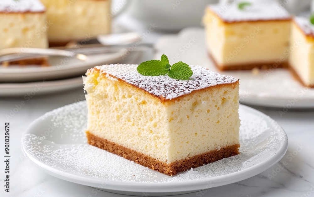 Fetta di torta di formaggio giapponese su tavolo di marmo bianco Fetta di torta di formaggio giapponese su tavolo di marmo bianco