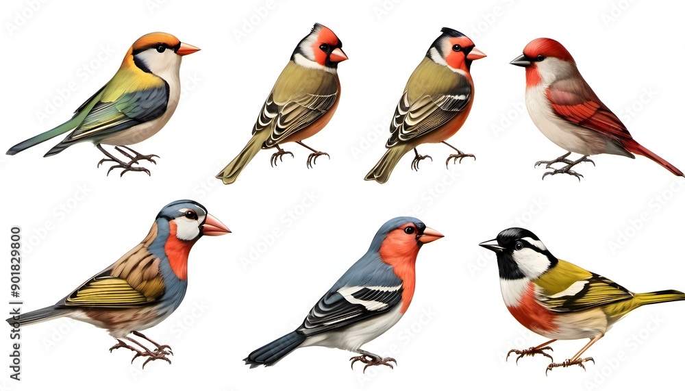 Fototapeta premium Garden Birds on a plain background